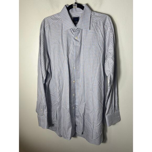 Mens David Donahue Brown and Blue Button Up Shirt Sz XL - Picture 1 of 2